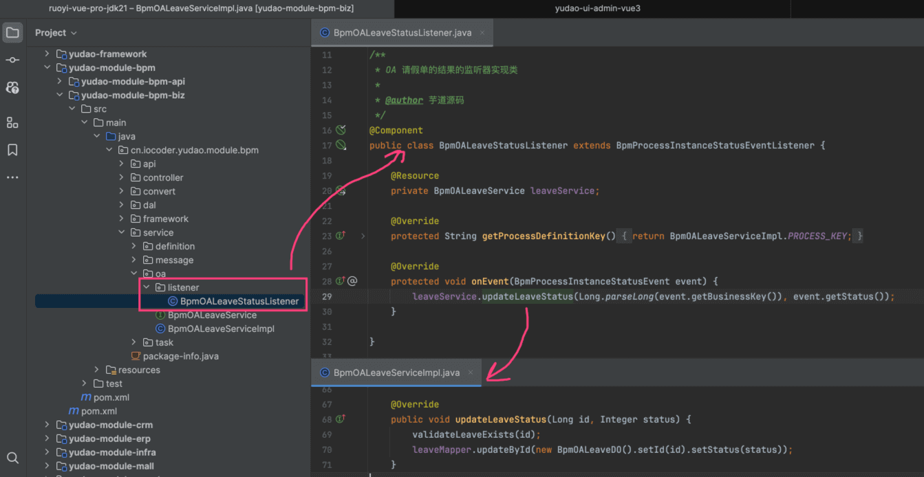 BpmOALeaveStatusListener 监听结果